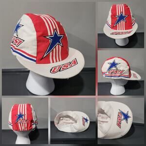 VTG 90s Pace Sportswear Team USA Star Stripe Cycling Hat Cap America Bike Racing